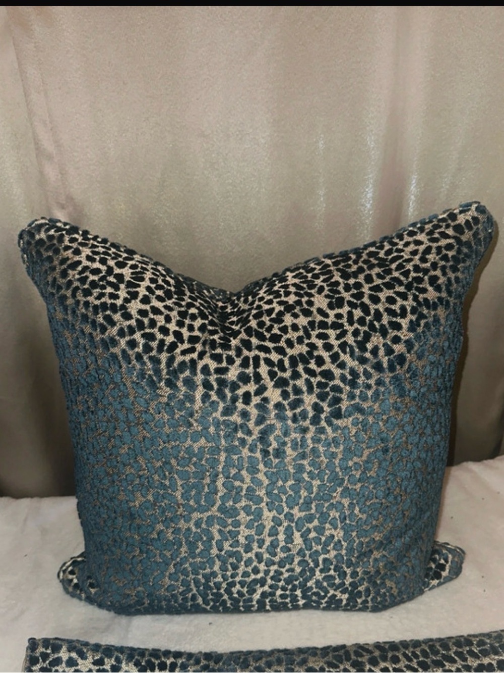 Set of 2 Leopard Print Decorative Throw Pillow - Blue and Cream COVER ONLY - Picture 2 of 2